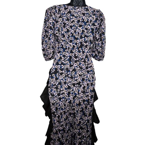 Brogger Dress Ruffle-Trim Floral Size Medium Black Pin Blue - Picture 8 of 12